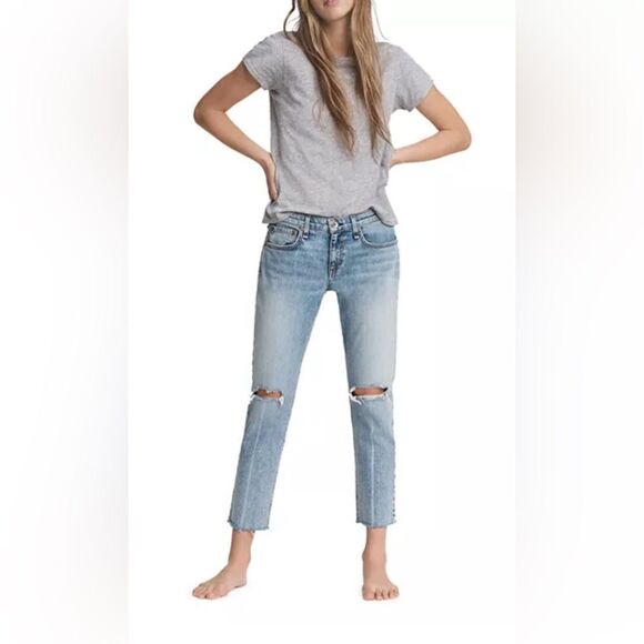 rag & bone Dre Low Rise Ripped-Hem Jeans - Picture 1 of 10